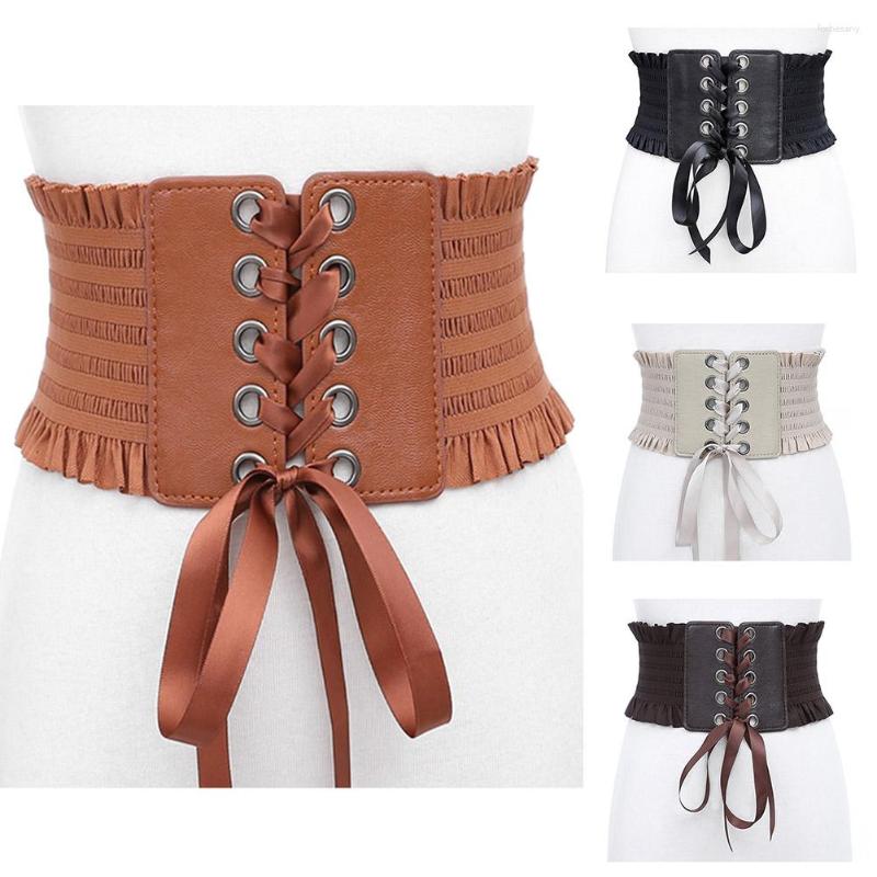 

Belts Women Belt Ladies Fashion Stretch Elastic Buckle Wide Dress Corset Waistband Tassels Waist Band Female 2023, Black