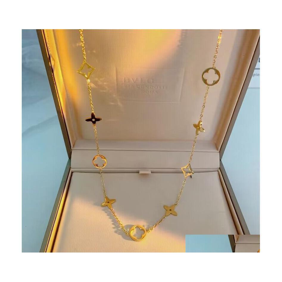 

Pendant Necklaces Car Dvr Luxury Designer Ouble Letter Chain 18K Gold Plated Crysatl Rhinestone Sweater Klace For W Dhxz6