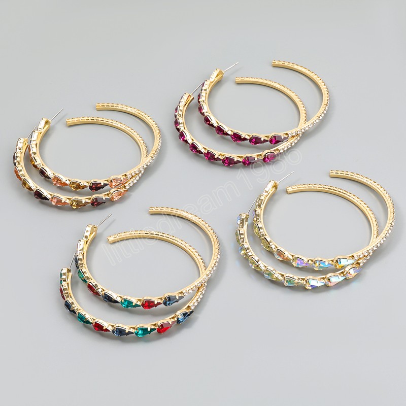 

Trend Multicolor Rhinestone women's Hoop Earrings Party Fashion Statement Jewelry Accessories