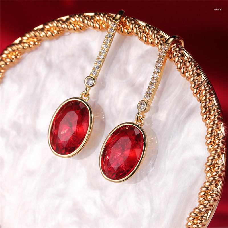 

Dangle Earrings CAOSHI Chic Bright Red CZ For Women Elegant Female Wedding Ceremony Accessories Delicate Design Charm Jewelry