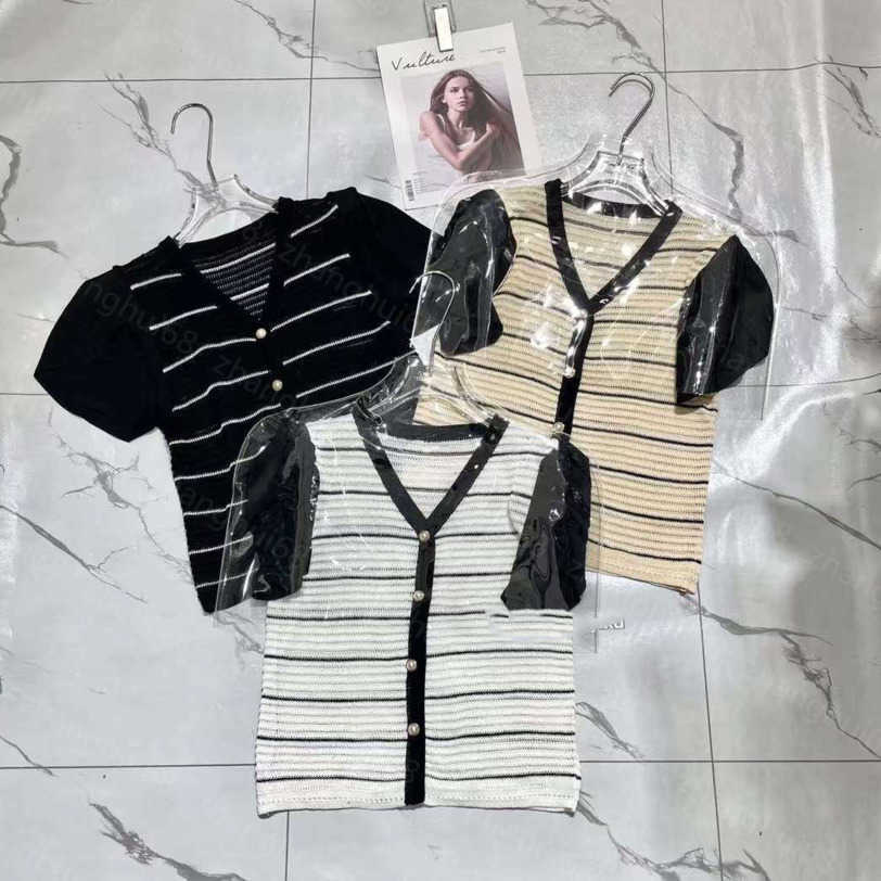

23ss Womens Knits womens designer clothing Color matching stripe knit short-sleeved cardigan tops High quality womens clothes a1