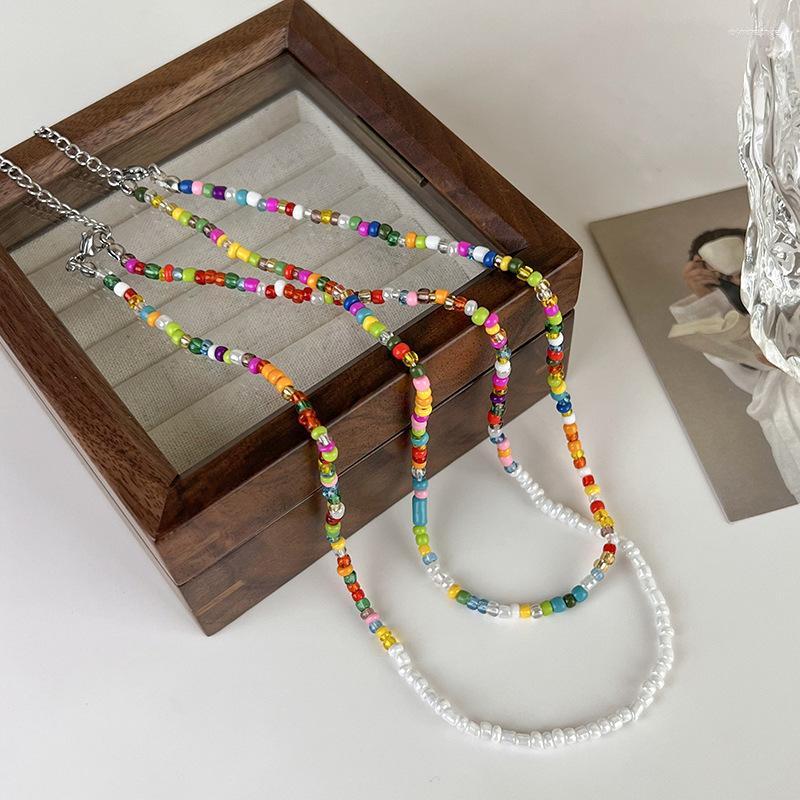 

Chains LingLu Colorful Beaded Imitation Pearl Patchwork Necklace Cute Y2K Clavicle Chain Choker For Women Fashion Jewelry Party Gift