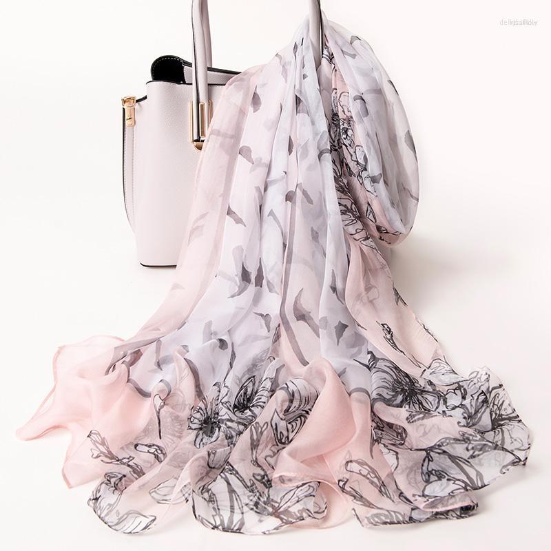 

Scarves Real Silk Scarf Women 2023 Summer Thin Shawls Dot Foulard Femme Print Bufandas Large Head Chiffon Hijab