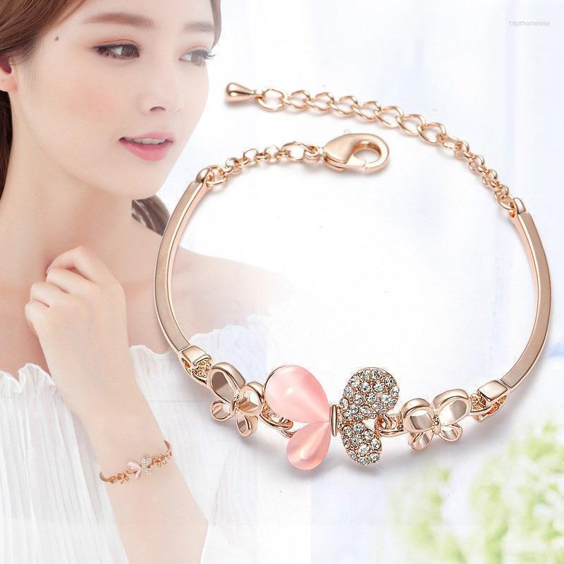 

Link Bracelets Chain Korean Version Of INS Wind Pink Butterfly Bracelet Ladies Simple Fashion Women Wristband Precious Stylish Gift Birthday