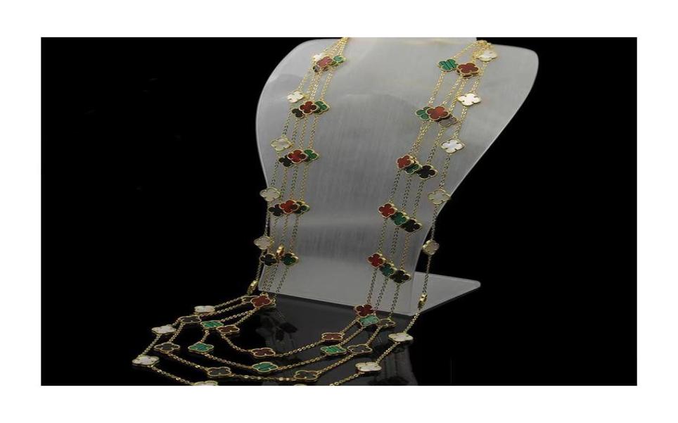 

Chokers 20 Flowers 105Cm Natural Black White Red Green Shell Long Choker Fashion Classic Fourleaf Clover Necklace Designer Women J1280796