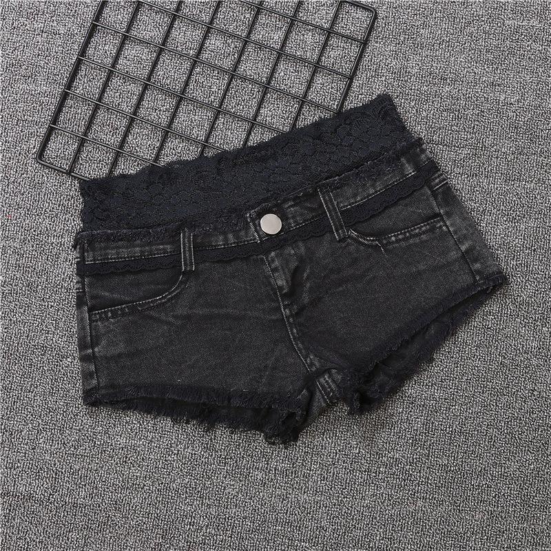 

Women' Shorts Sexy Ultra Low Waisted Lace Stitching Nightclub Booty Denim For Women, Black