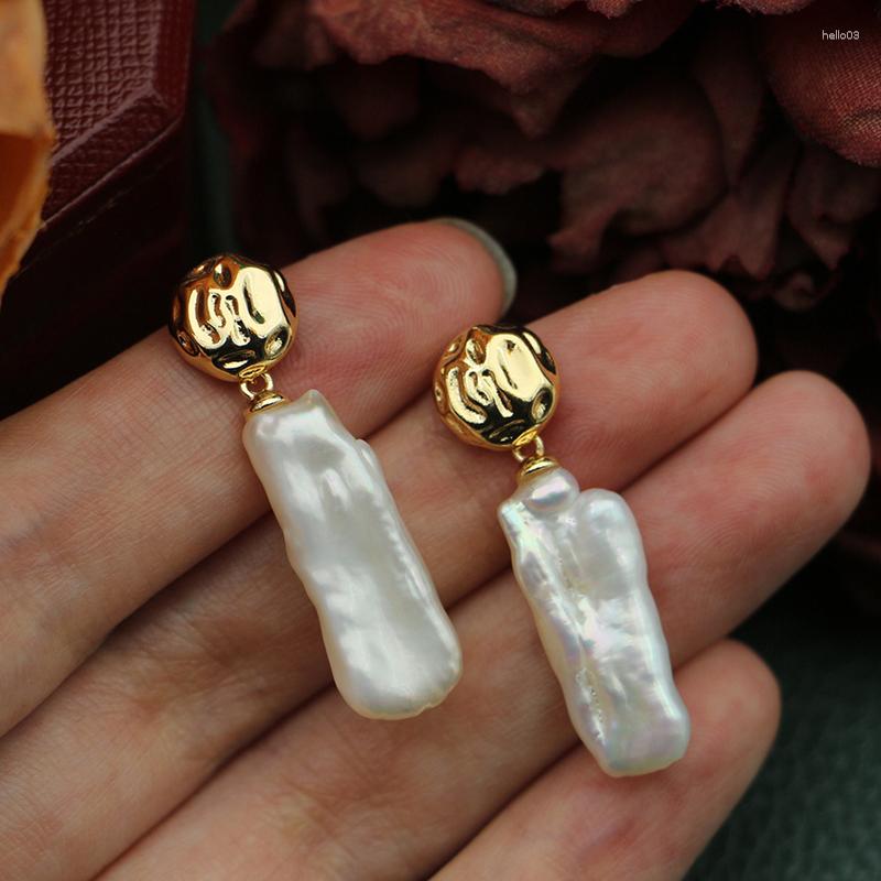 

Dangle Earrings 18KGF Gold Color Metal Nature Freshwater Pearl Drop 925 Sliver Geometric Wedding Women Fine Jewelry