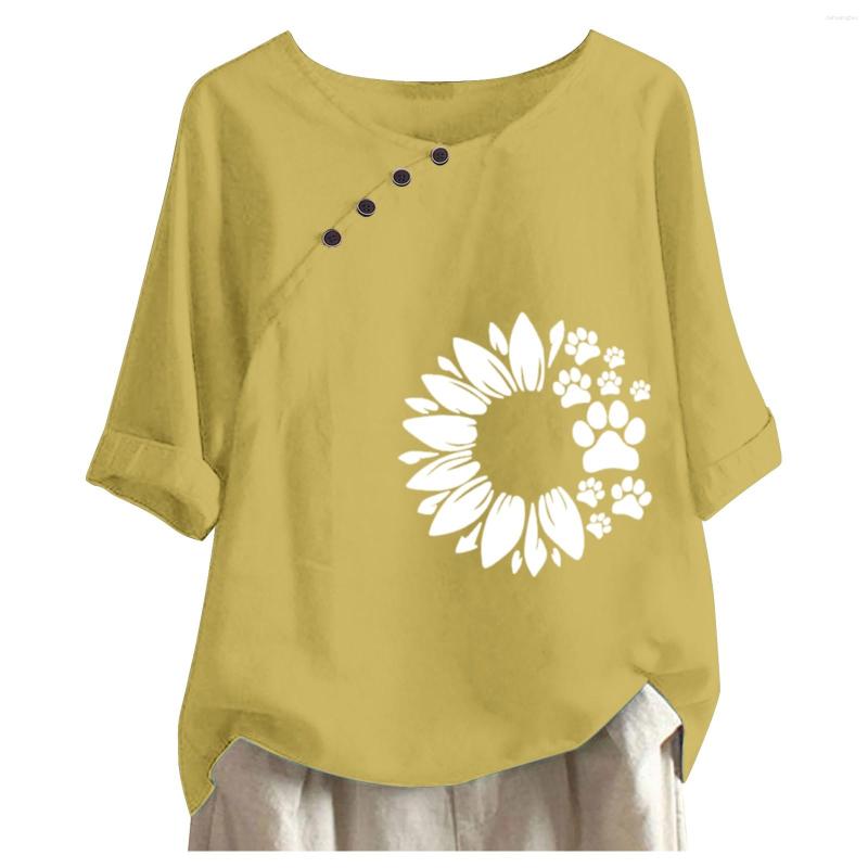 

Women's T Shirts Cute Sunflower Print Oversized T-Shirt Short Sleeve Tunics Tops Lightweight Female Loose Shirt Fashion Pullover Chiffon, White