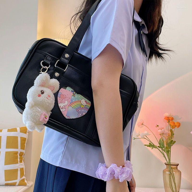 

Evening Bags HAEX Vintage Solid Women Shoulder Bag Fashion Heart Shaped Hollowed JK Uniform Bolso Mujer Casual Students PU Messenger, Black