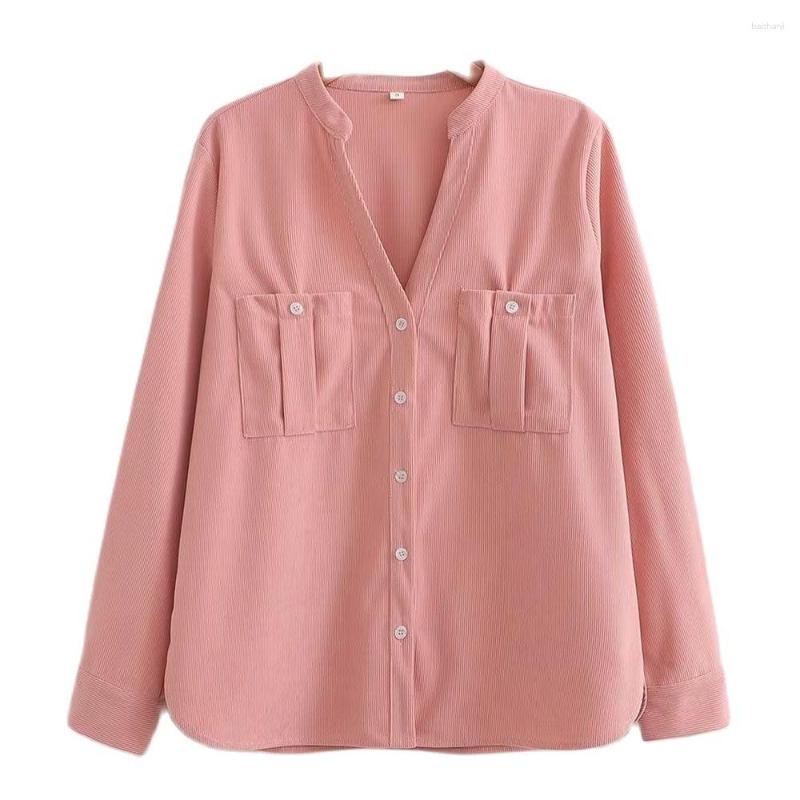 

Women' Blouses Women' 2023 Sweet Fashion Comfortable Roll Sleeve Corduroy Button Pocket Vintage Long Shirt Chic Top