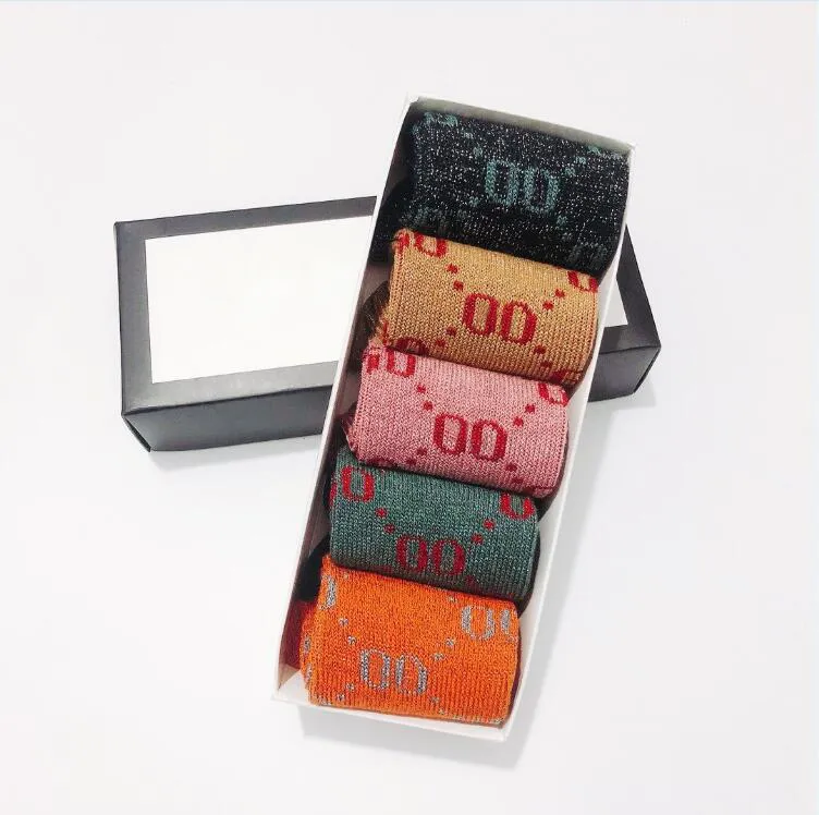 

Designer Mens and Womens Socks Five Brands of Luxurys Sports Sock Winter Net Letter Knit Sock Cotton with Boxes, 1 box=5 pairs