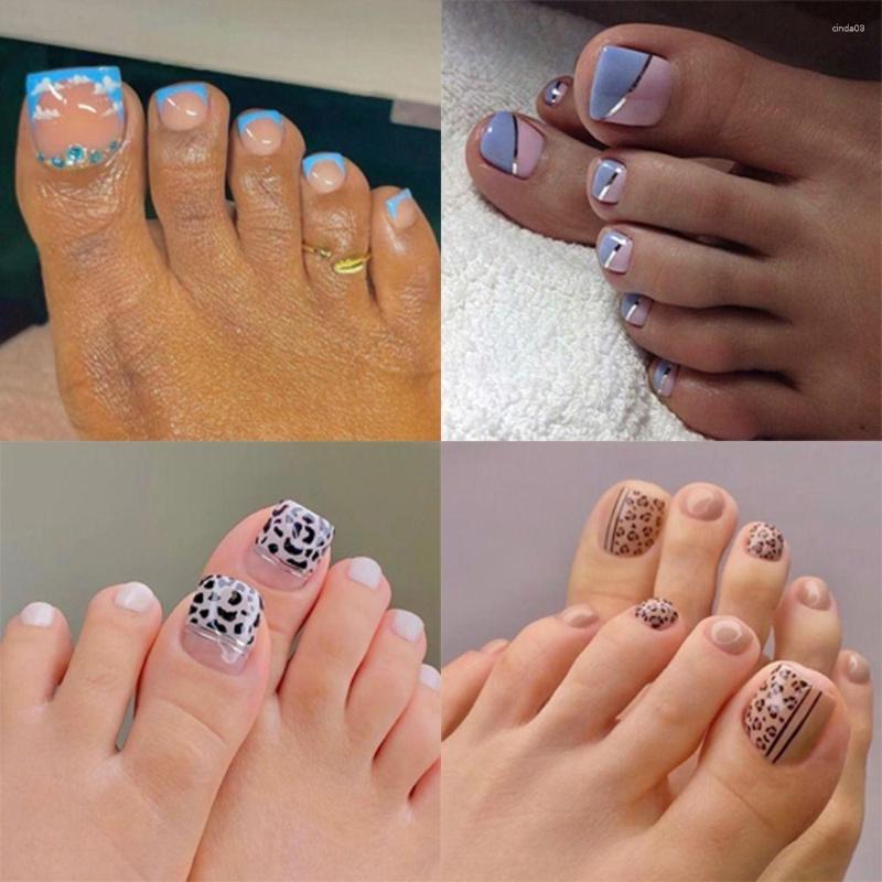 

False Nails Square Foot Tips Toe Full Cover Short Fake Toenails French