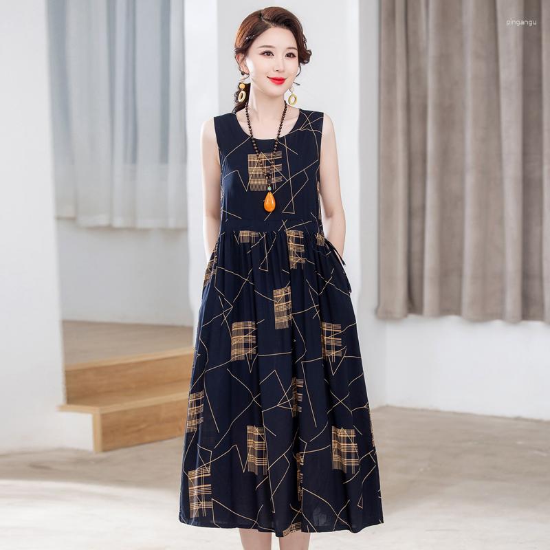 

Casual Dresses Summer Elegant For Women 2023 Sleeveless Loose Stripe Long Dress Ladies Vintage Korean Clothes, 10