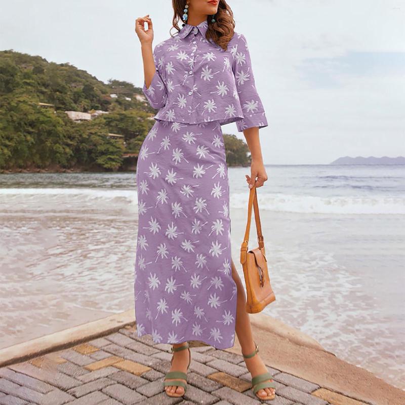 

Women' Blouses Women Summer Wind Crushed Shirt Temperamental Printed Sleeve Long Skirt Suits, Green