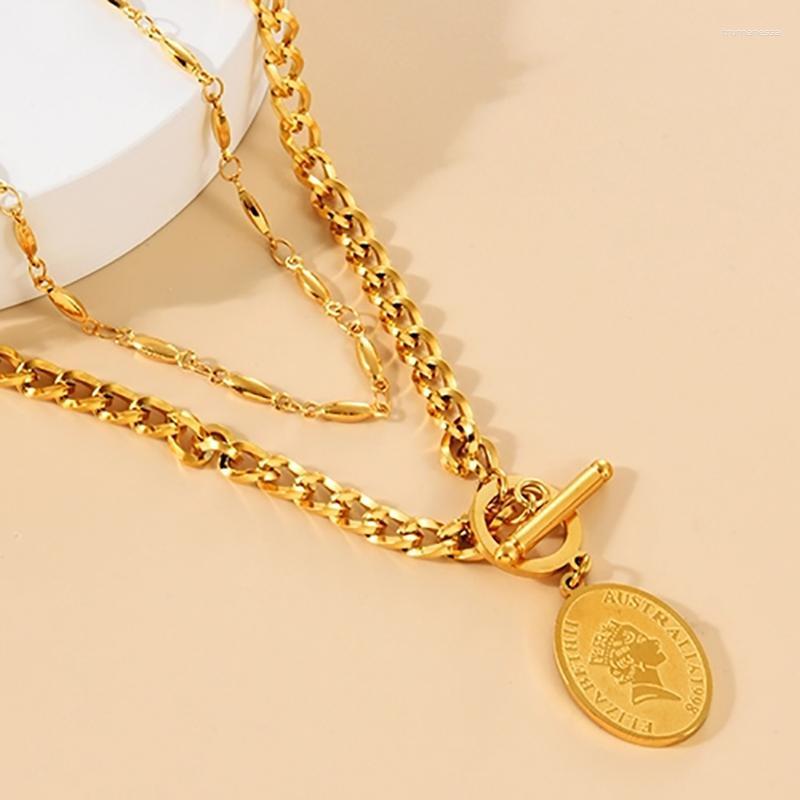 

Link Bracelets Chain ZHINI 2023 Fashion Gold Silver Double-layer Choker Boho Punk Geometric Ellipse Pendant Necklaces For Women Jewelry Gift