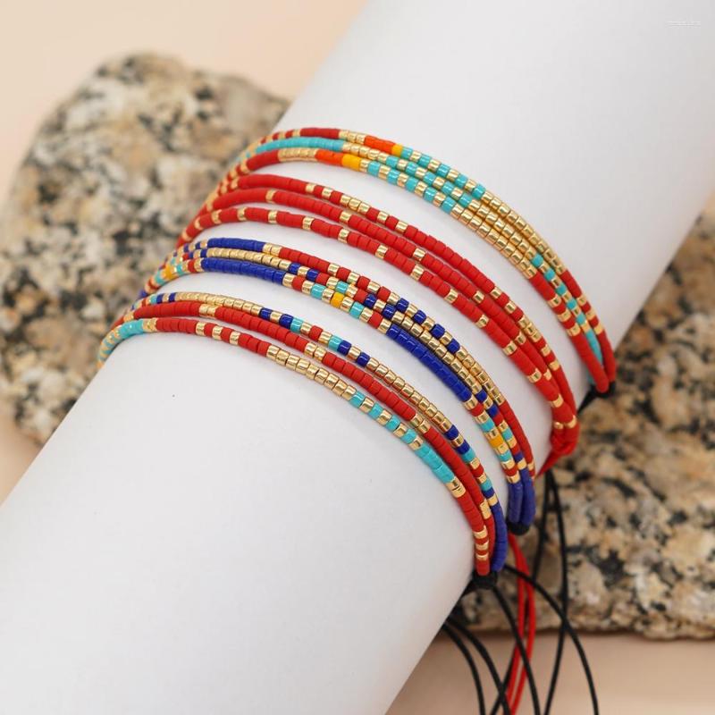 

Link Bracelets Bohemia Handmade Mixed Color Adjustable Triple Round Hand String Accessory Fashion Jewelry Woman Bracelet