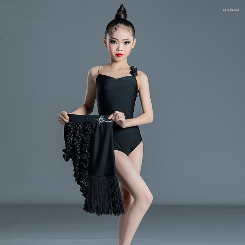 

Stage Wear Ballroom Dance Competition Dresses For Kids Latin Dancing Clothes Girls Lace Halter Top Fringes Skirts Practice Costume SL6467, Picture shown