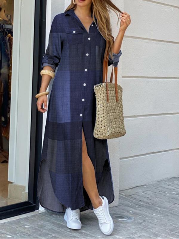 

Casual Dresses Vintage Leopard Robe 2023 Autumn Long Sleeve Maxi Vestidos Dress Fashion Oversized Women Shirt Sundress, A coffee
