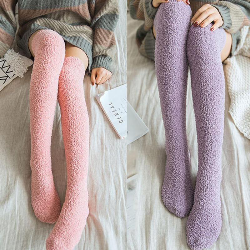 

Women Socks 1 Pair Thick Coral Fleece Winter Stockings Breathable High Elasticity Solid Color Warm For, Yellow