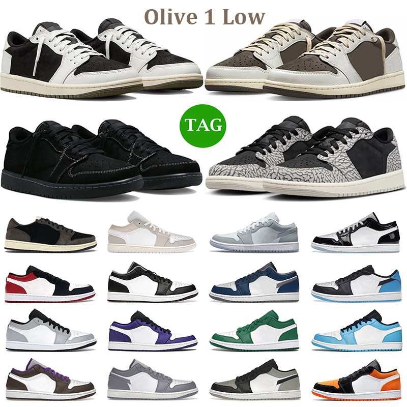 

olive 1 low basketball shoes men women 1s Black Phantom Reverse Mocha Black Cement Concord Wolf Grey True Blue UNC mens trainers outdoor sneakers, #2