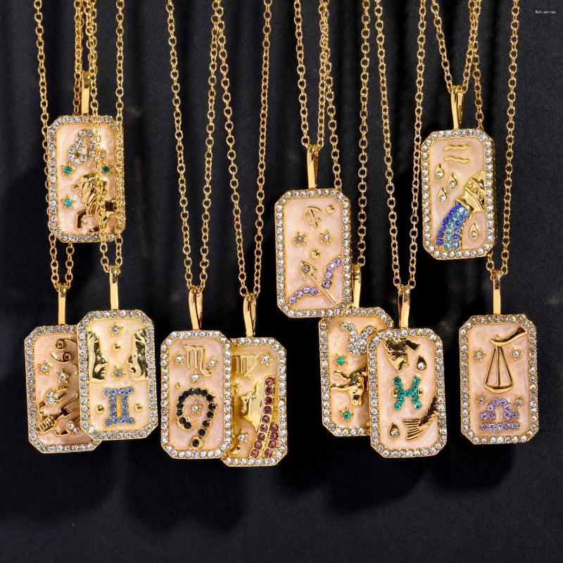 

Pendant Necklaces Fashion Constellation Necklace Zodiac Birthstone Zircon Twelve Drip Oil 14K Gold-plated