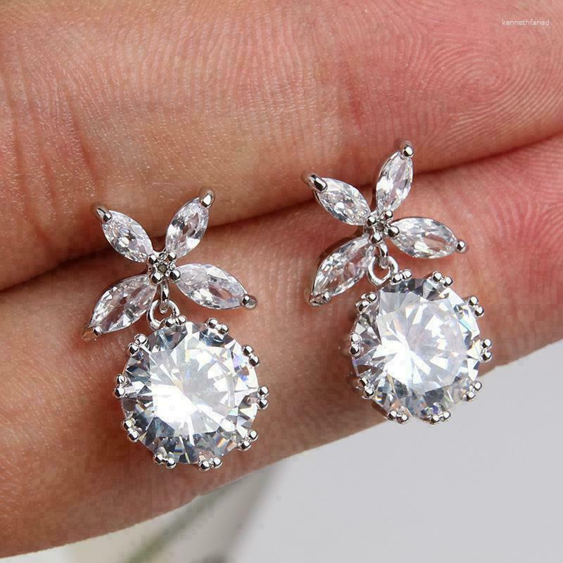 

Dangle Earrings Temperament Sweet Crystal For Women Inlaid Cubic Zirconia Pendant Silver Color Wedding Accessories