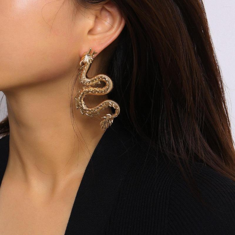 

Dangle Earrings Golden Chinese Dragon Shape Fashion Jewelry Trendy Drop Retro For Women Punk Accessories Gift Originality