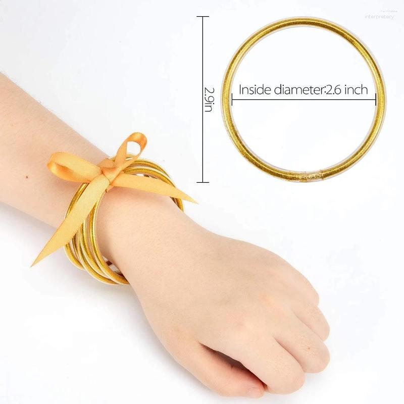 

Bangle 3pc/set Bracelets For Women Girls Jelly Silicone Available All Weather Gold Foil Charm Accessory Gift