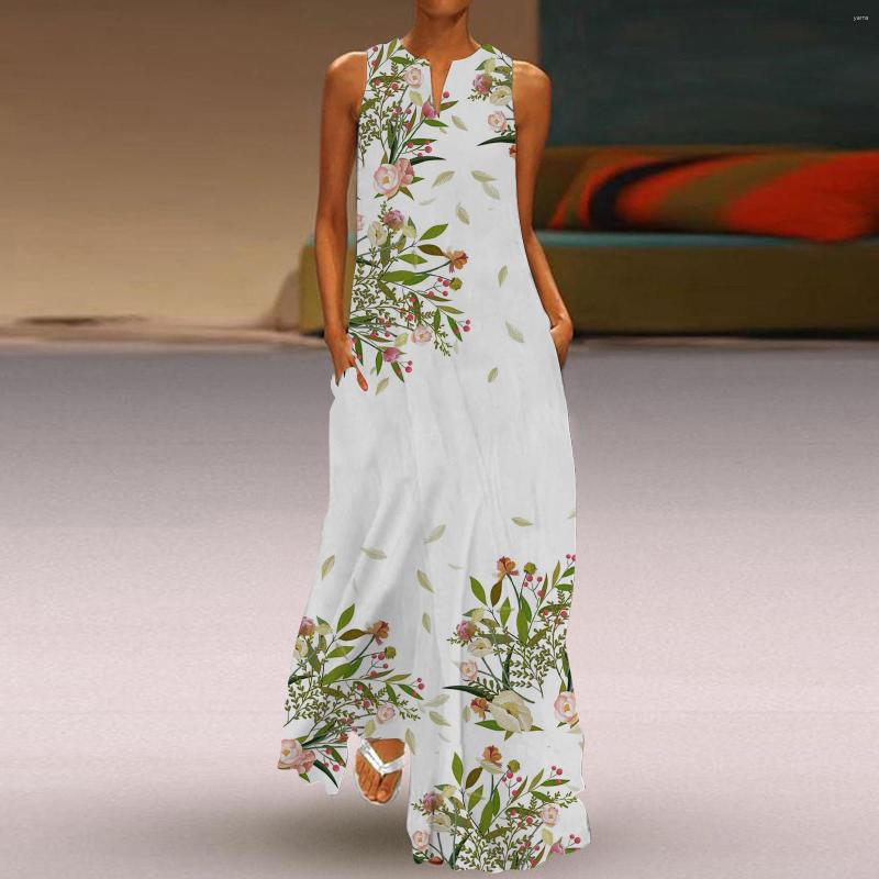 

Casual Dresses Womens Summer V Neck Sleeveless Floral Maxi Dress, Green