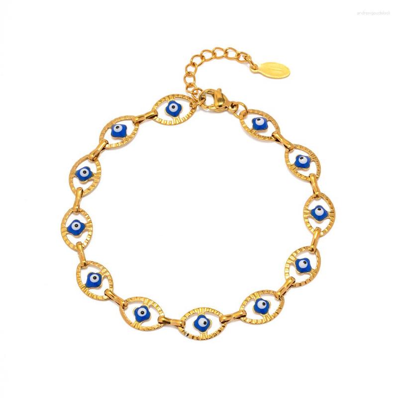 

Charm Bracelets Stainless Steel Blue Dripping Oil Eyes Bracelet Trendy Jewelry Gala Girls Gift