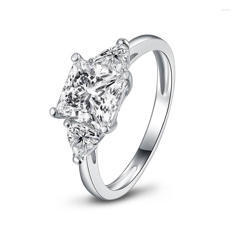 

Cluster Rings LESF 925 Sterling Silver Three Stones 7 7mm Princess Cut Women Engagement Jewelry Shining Zircon Wedding Gift