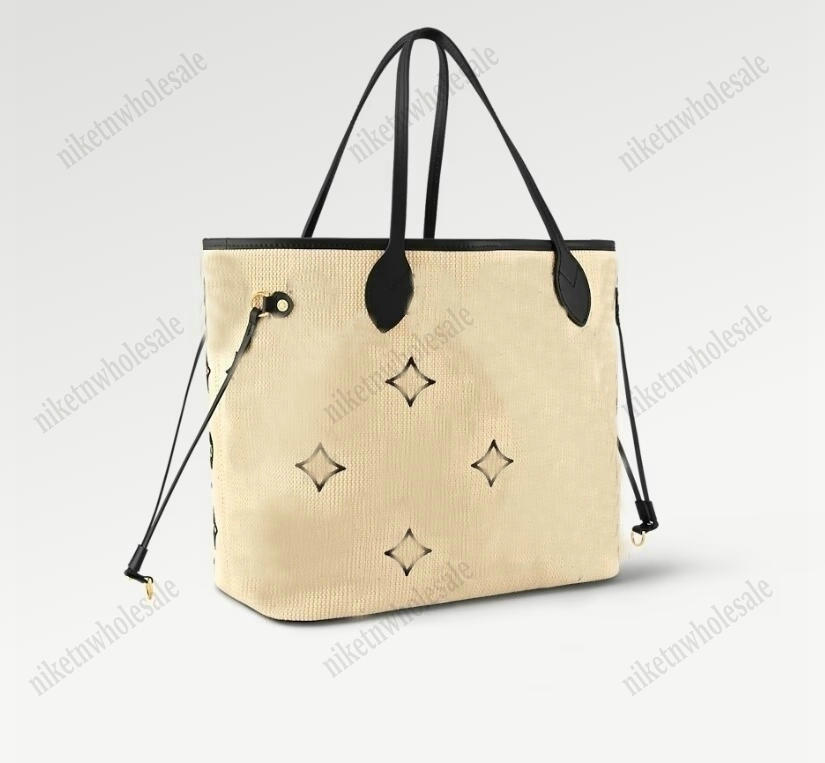 

Summer By The Pool M22838 Knit Raffia Never MM Full Tote Shoulder Bag With Zipped Pouch Designer Womens Straw Shopping bag woven Beach Bags, Color#01