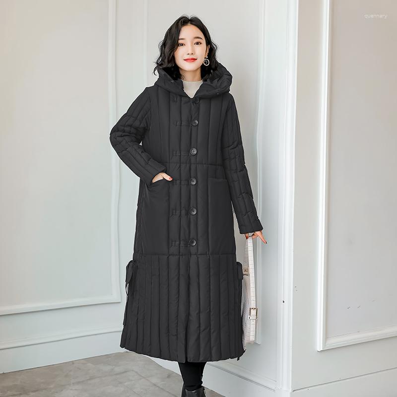 

Women's Trench Coats Ladies 2023 Fashion Hooded Solid Color Wild Cotton Clothing Literary Retro Loose Ethnic Style Long Thick Coat, See chart