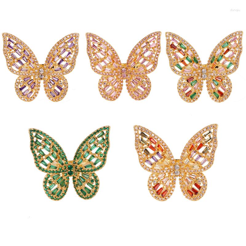 

Cluster Rings Luxury Colorful Zircon Butterfly Gold Color Fashion Jewelry Accessories For Party Women's Gilrs Adjustable Premium