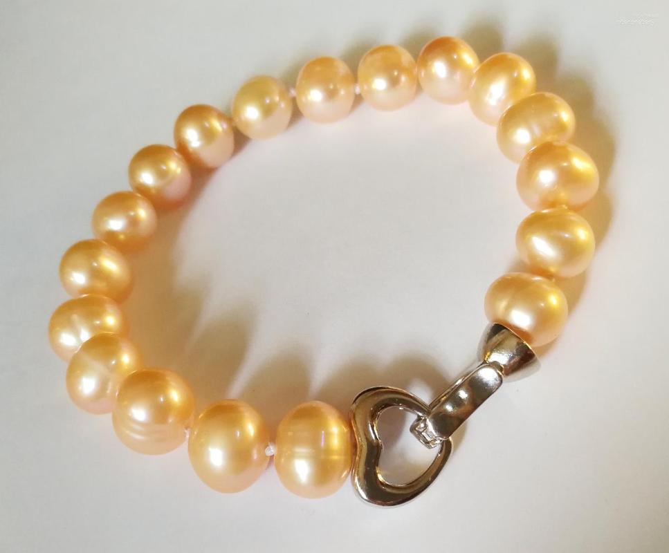 

Link Bracelets 9-10mm Pink Pearl Bracelet Heart Clasp Real Natural Freshwater Woman Jewelry 15cm 20cm 6inch 8inch 9''