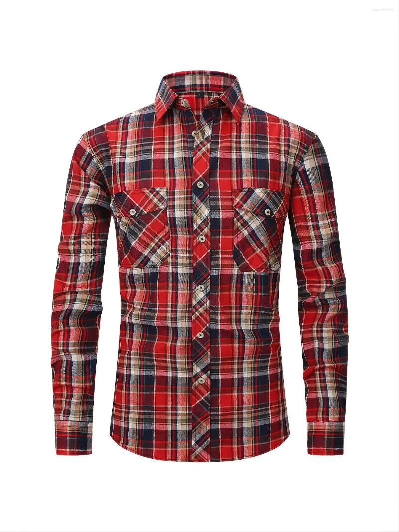 

Men's Casual Shirts Plus Size Plaid Long Sleeve Lapel Shirt, Rouge