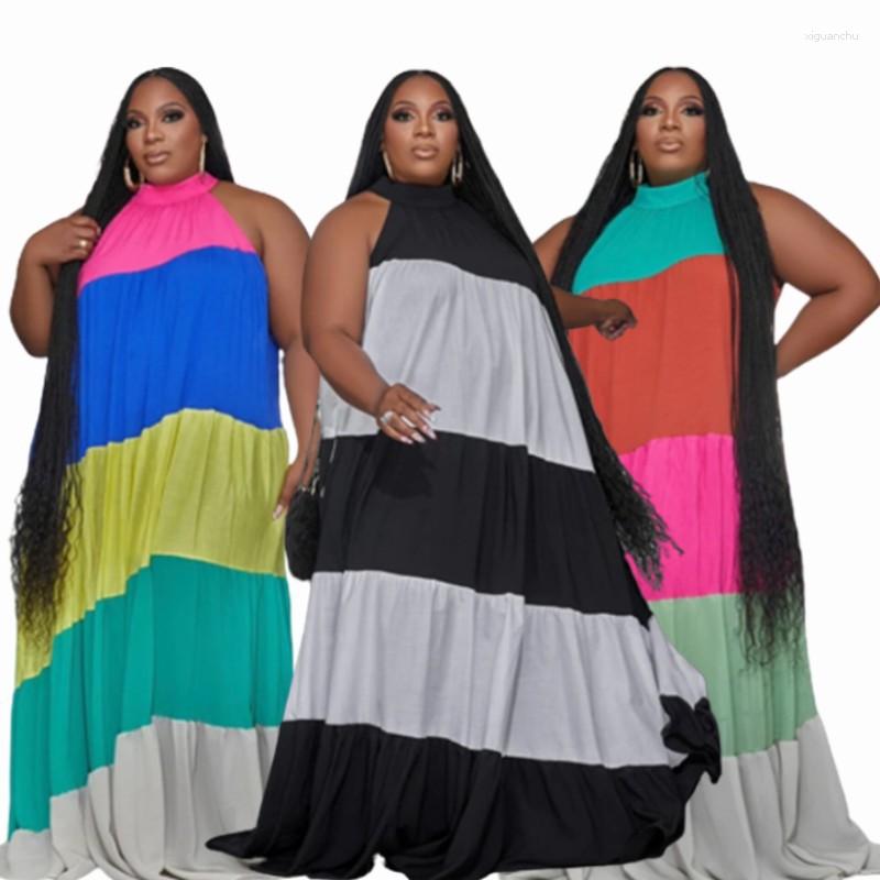 

Ethnic Clothing African Plus Size Dresses For Women Summer Sleeveless O-neck Polyester Long Dress Maxi L-4XL