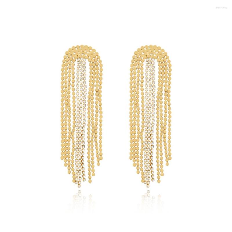 

Dangle Earrings Golden Long Tassel Drop Luxury Party Cubic Zirconia Temperament Bling Charm Jewelry Bijoux Femme