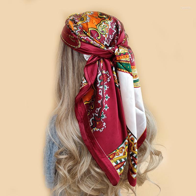 

Scarves 2023 Neckerchief Shawl Wraps Print Silk Satin Scarf Square Women Muslim Hijab Elegant Headband Bandana Design Brand Foulard