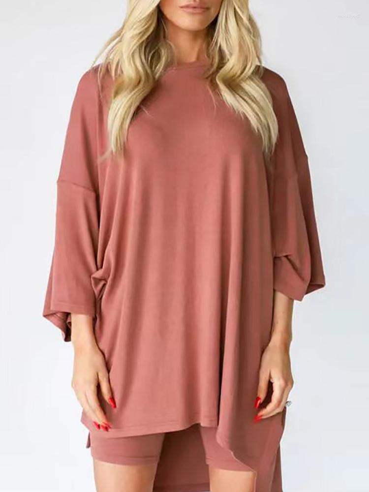 

Women's Tracksuits Women Summer Solid 2023 Loungewear Sets O-Neck Batwing Sleeve Simple Two Pieces Suits Sportswear Elastic Waist Shorts, 09 beige