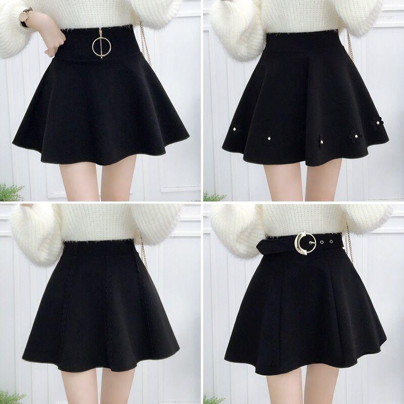 

Skirts Woolen Skirt Pettiskirt High Waist Women Woman Mujer Faldas Saias Mulher, Black-4