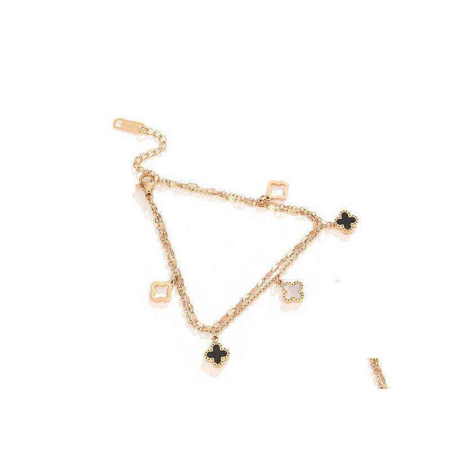 

Charm Bracelets Four Leaf Clover Steel Rose Gold Bracelet Womens Dign Friends Student Temperament Korean Simple Hand Dhjhr