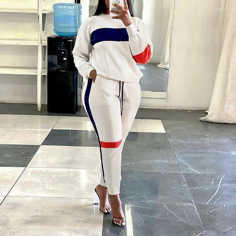 

Women' Two Piece Pants Patchwork Sport 2 Matching Set Women 2023 Autumn O Neck Long Sleeve Sweater T Shirt Leggings Sportsuit Workout, Black