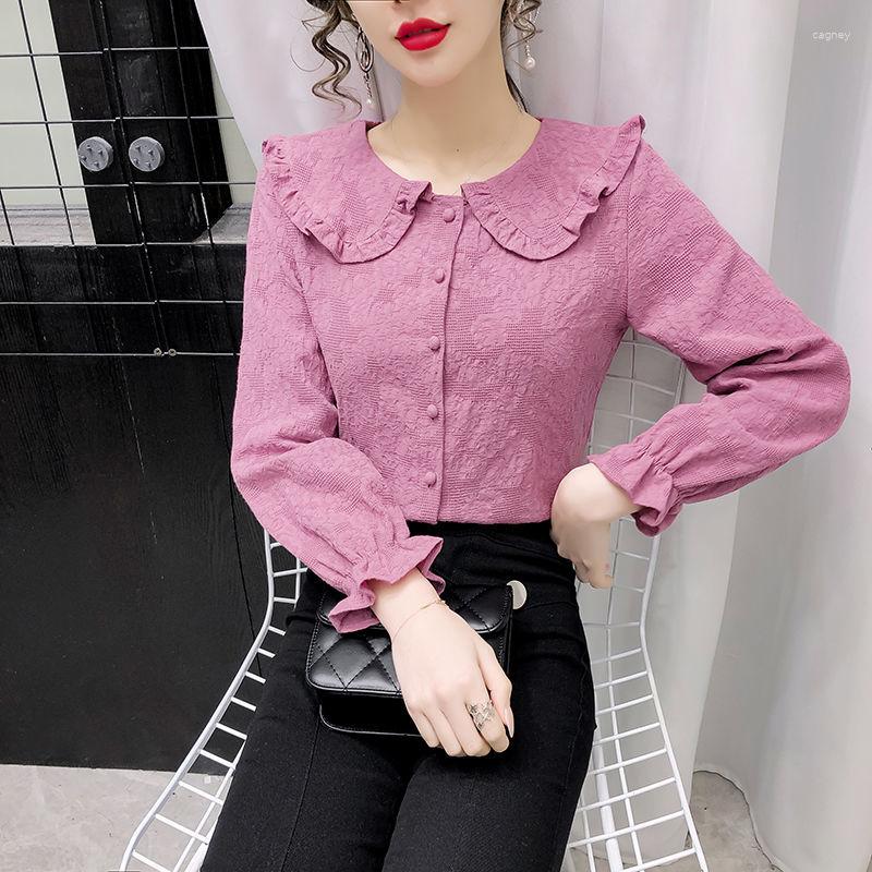 

Women' Blouses Women 2023 Winter Fashion Long Sleeve Loose Shirts Female Solid Color Thin Ladies Single-breasted Casual U285, Purple
