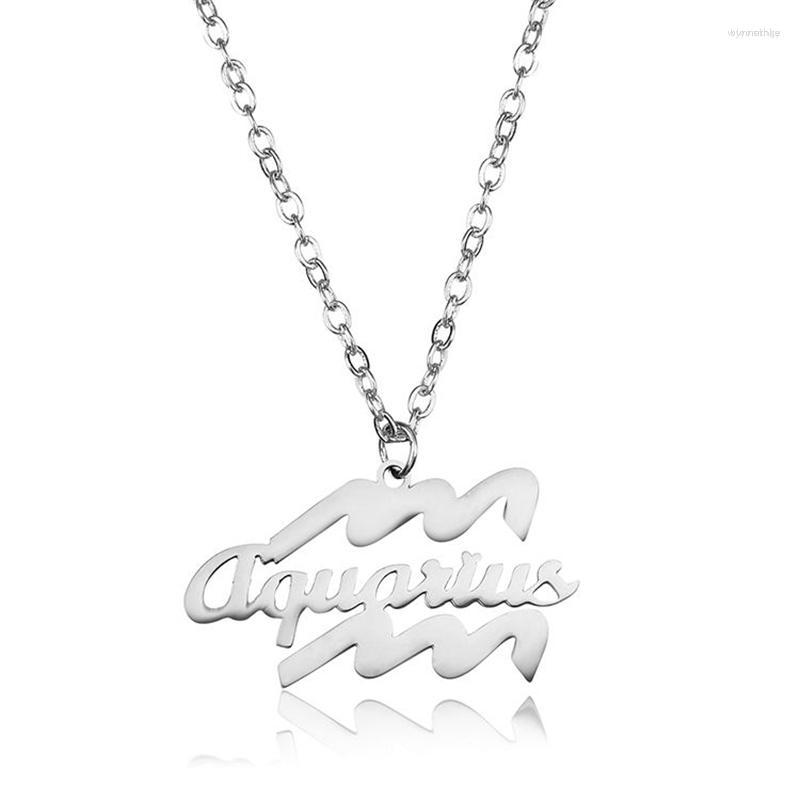 

Pendant Necklaces Aquarius Stainless Steel 12 Constellations Zodiac Women Charm DIY Jewelry Birthday Gifts