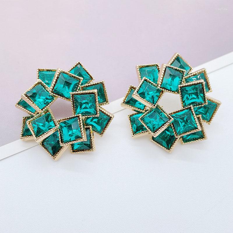 

Stud Earrings Fashion Exaggerated Deep Green Red Big Geometric For Women Statement Girls Chunky Gold Color Ear Wedding Jewelry