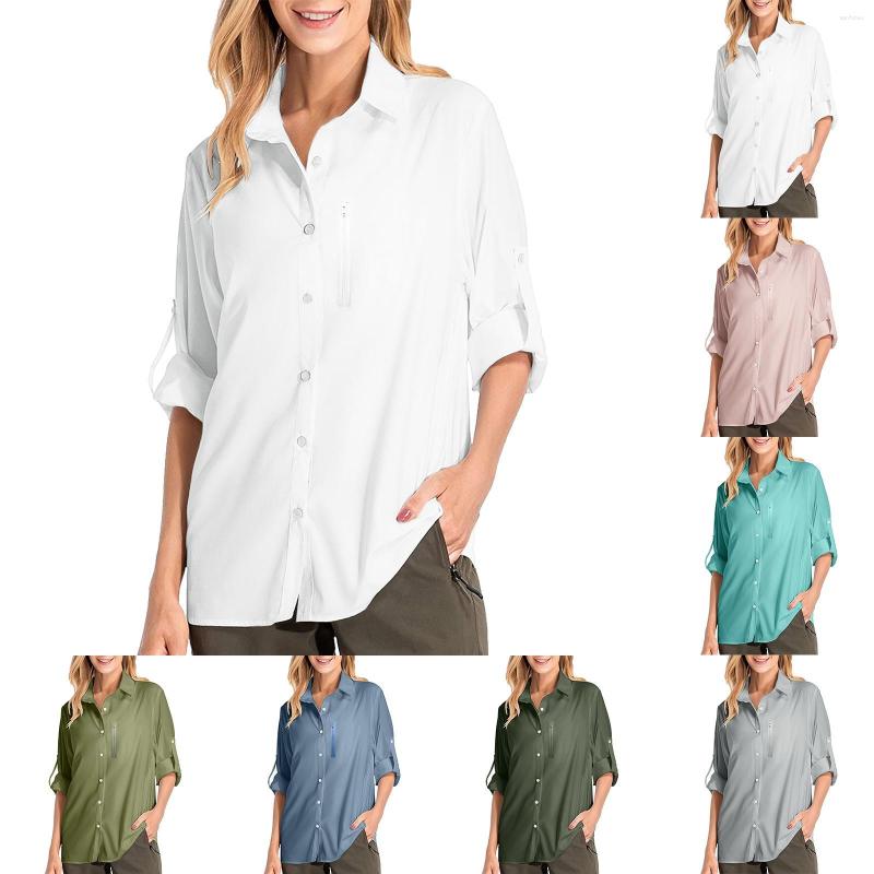 

Women' Blouses Womens Shirts Upf 50 Sun Long Sleeve Outdoor Cool Safari Style Fishing Hiking Shirt Oversized Band Simplicity Tees For Women, Khaki
