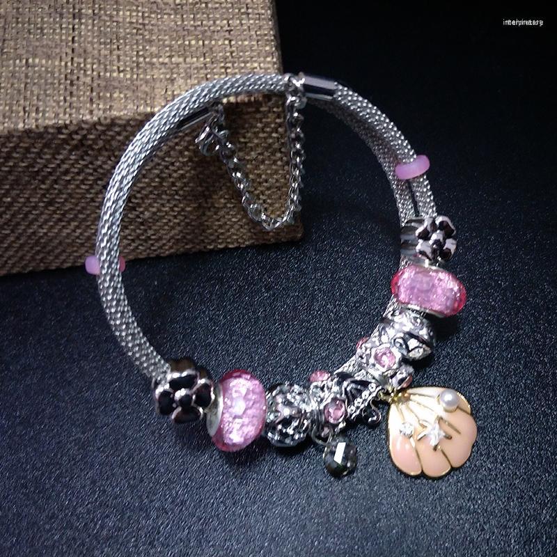 

Strand Big Shell Charm Bracelets For Women Crystal Beads Brand Bracelet DIY Handmade Fashion Jewelry Female Gift Drop
