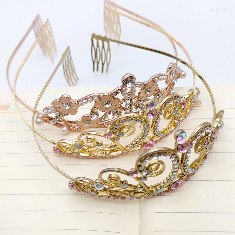 

Headpieces Wedding Bride Diamond Crown Hair Ring Jewelry Metal Side Headband Hand-drilled Five Blonde Hoop Ornaments