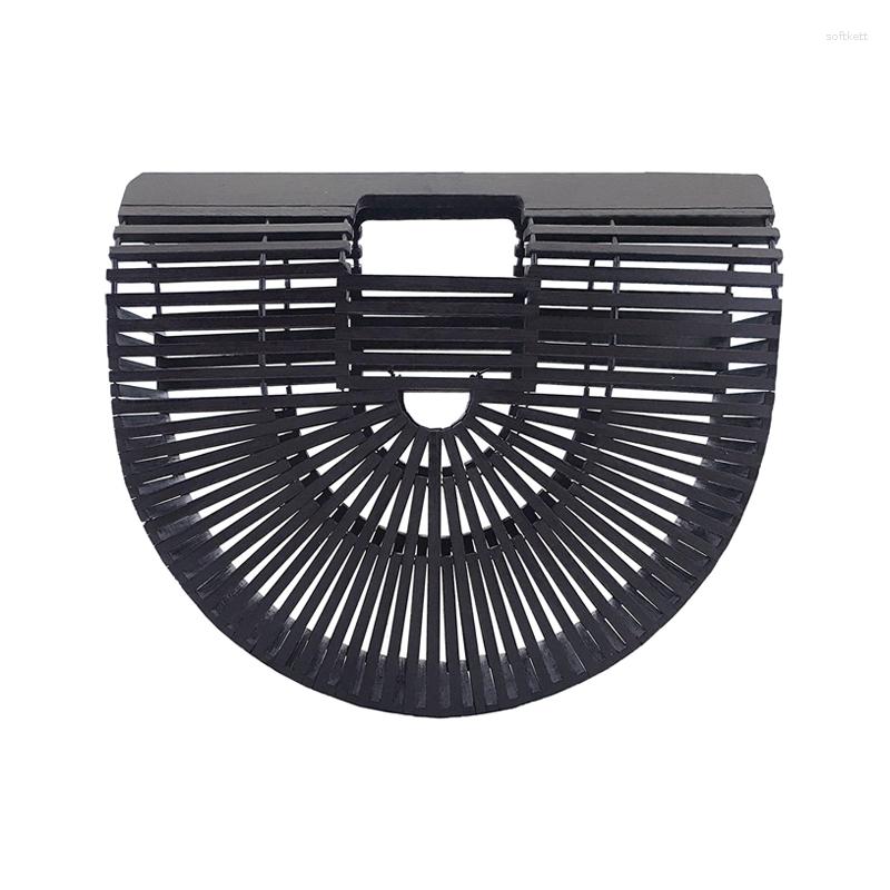 

Evening Bags Summer Elegant Natural Basket Tote Weaving Bamboo Saddle Purse Female High Quality Simple Handmade Straw Beach Travel Bag, Black s